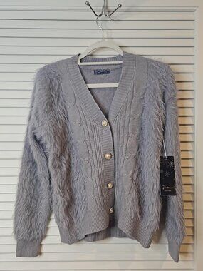 Snowflake Gray Fuzzy Cardigan Sweater – New With Tags